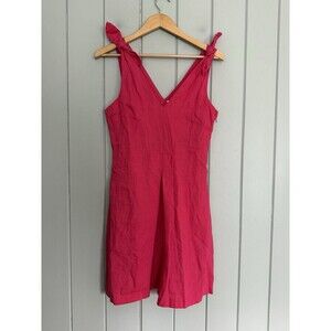 NWT Gap Dress 6 100% Linen V-Neck A-Line Bow Tie Strap Sun Azaela Pink NEW